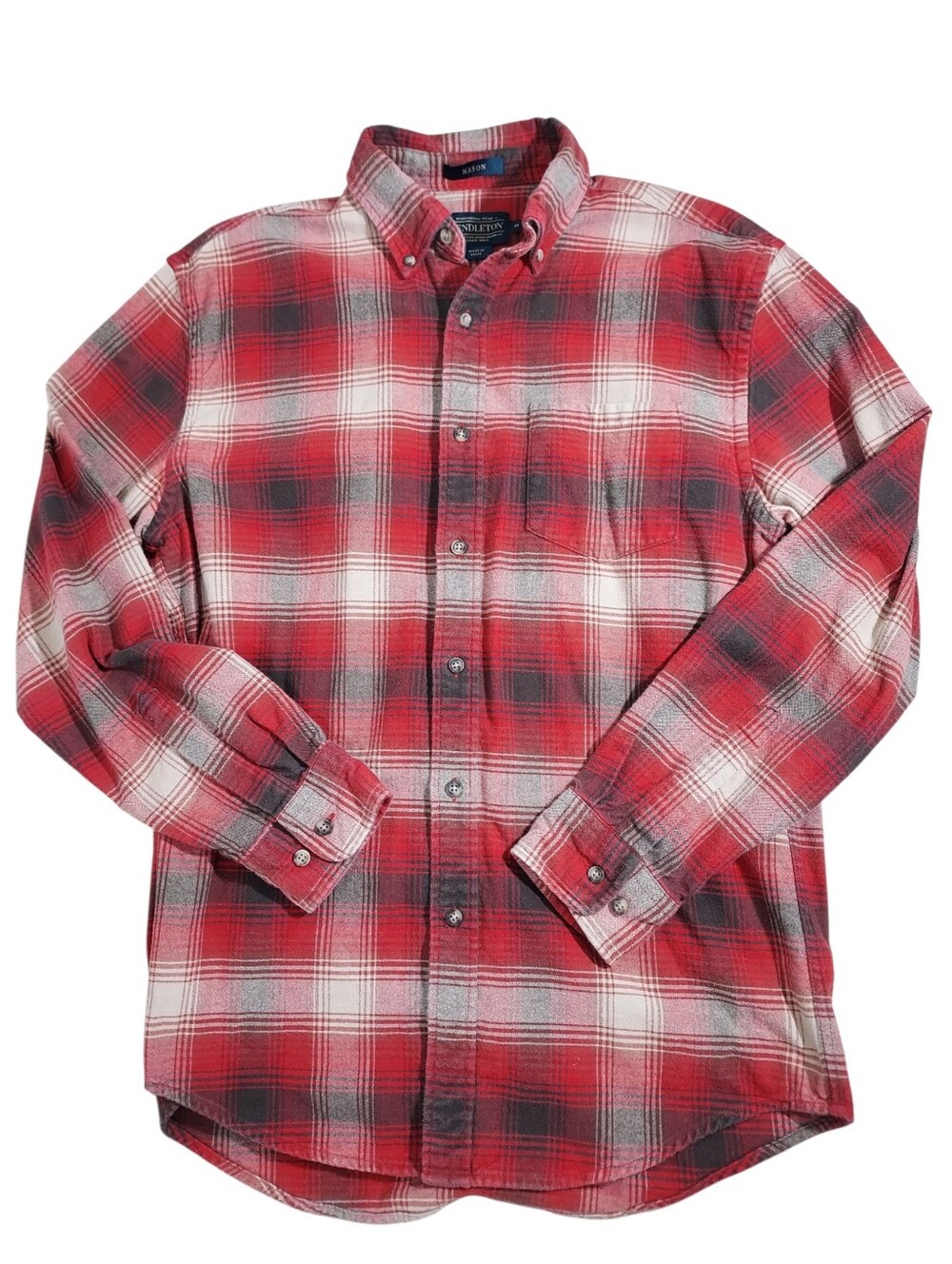 Pendleton Mason Red Tan Cotton Plaid Shirt M